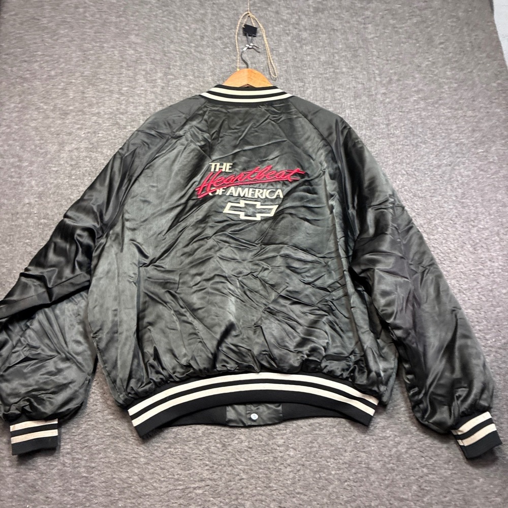 King Louie Bomber Jacket Mens 2XL Black Chevrolet Heartbeat of America Satin‎